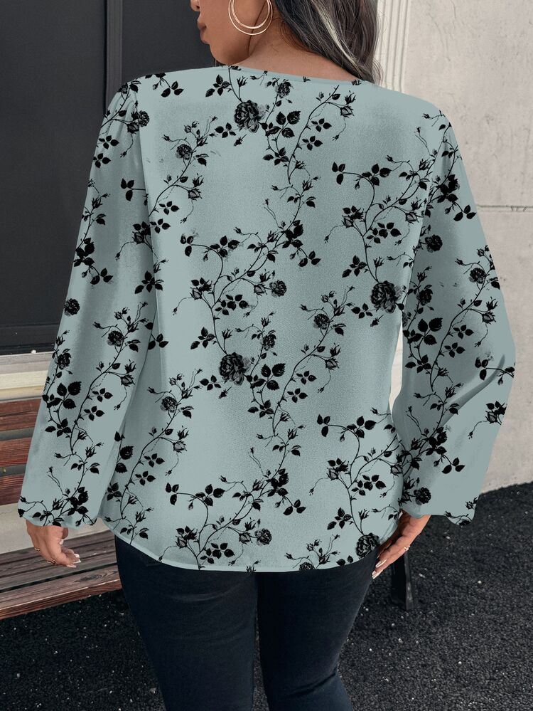 Reflora Camisa de manga larga con estampado floral de moda para vacaciones en talla grande - Multicolor - Añade 2