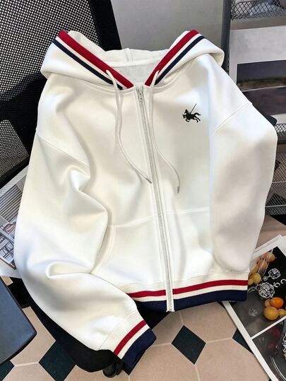 Resyla Women's Outerwear Top, New Autumn/Winter Style, Fashionable Versatile, Patterned, Multi-Color Contrast, White, Student, Holiday Outfit, Women's Sweatshirt
