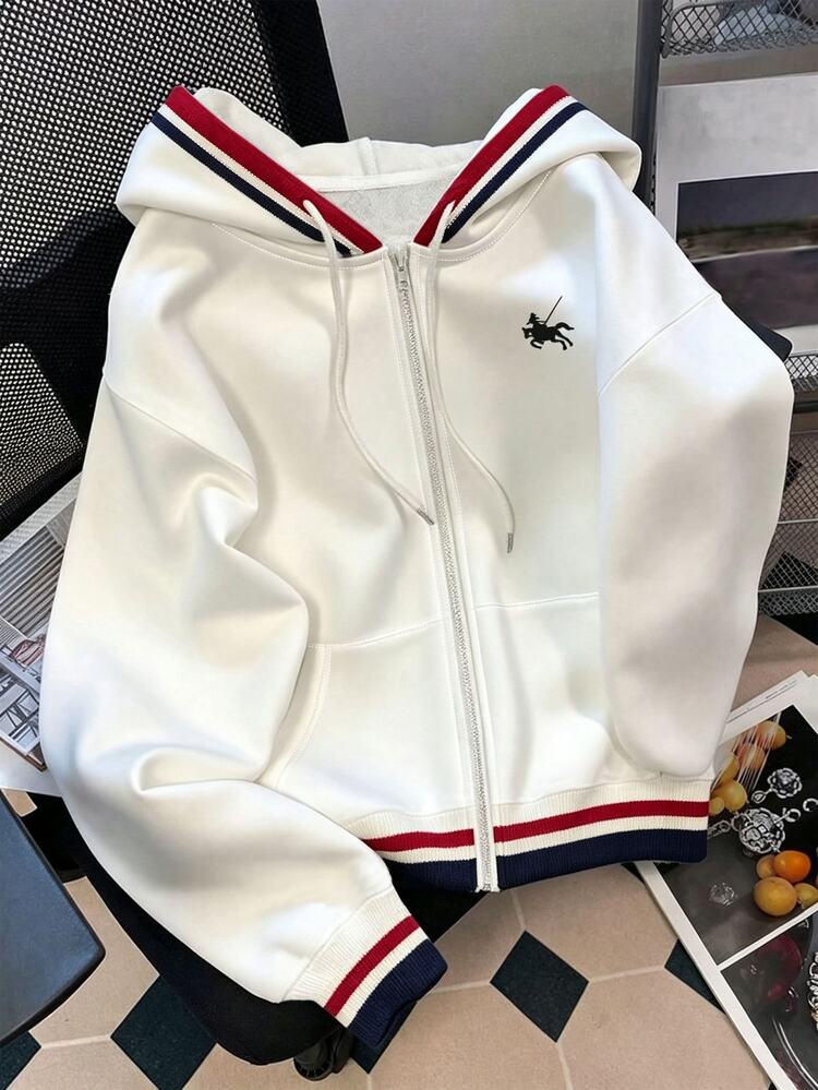 Resyla Women's Outerwear Top, New Autumn/Winter Style, Fashionable Versatile, Patterned, Multi-Color Contrast, White, Student, Holiday Outfit, Women's Sweatshirt - Multicolor - View 1