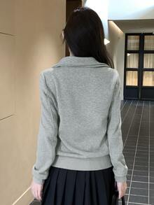 DAZY Women's Solid Color Hooded Korean Style Jacket - Grey - View 2