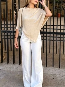 SHEIN PariChic Women's Solid Color Casual Versatile Daily Knit Top - Beige - View 8