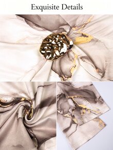 Brilight Sxy Elegant Crew Neck Long Flare Sleeve Side Ruched Brooch Slim Bodycon Gown For Wedding Guest Dinner Party Beige Autumn - Apricot - View 5