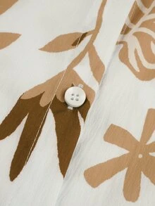 Rue Lumi Women's 2 Pieces Set Beige Summer Boho Tropical Leaf Digital Printed Long Sleeve Button-Up Blouse & Straight Leg Pants Holiday Vacation Outfit,Soft - Apricot - View 13