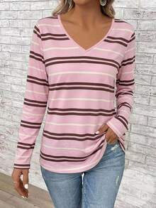 EMERY ROSE Áo thun sọc hồng phong cách preppy size lớn phù hợp cho mùa xuân và mùa thu - Nhiều màu - Xem 3