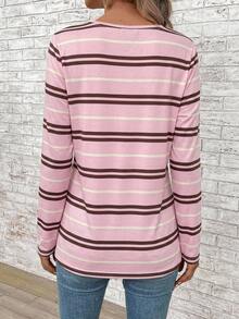 EMERY ROSE Áo thun sọc hồng phong cách preppy size lớn phù hợp cho mùa xuân và mùa thu - Nhiều màu - Xem 2