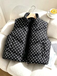 SHEIN Rompi Pendek Kasual Serbaguna untuk Olahraga, Berbahan Quilted, Berkerah Tegak, untuk Remaja Perempuan, Musim Gugur/Dingin - Hitam - View 6