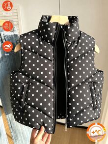 SHEIN Rompi Pendek Kasual Serbaguna untuk Olahraga, Berbahan Quilted, Berkerah Tegak, untuk Remaja Perempuan, Musim Gugur/Dingin - Hitam - View 1