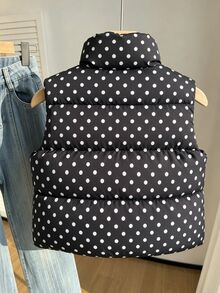 SHEIN Rompi Pendek Kasual Serbaguna untuk Olahraga, Berbahan Quilted, Berkerah Tegak, untuk Remaja Perempuan, Musim Gugur/Dingin - Hitam - View 2