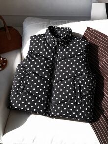 SHEIN Rompi Pendek Kasual Serbaguna untuk Olahraga, Berbahan Quilted, Berkerah Tegak, untuk Remaja Perempuan, Musim Gugur/Dingin - Hitam - View 3