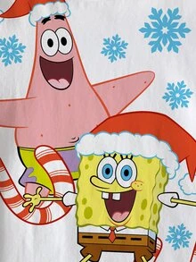 SpongeBob SquarePants | SHEIN 青少年女孩卡通印花短袖T恤 - 白色 - 查看 4
