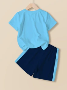 SpongeBob SquarePants | SHEIN Young Boy Cartoon Print T-Shirt And Shorts Set - White - View 2