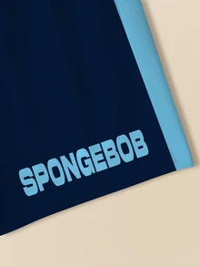 SpongeBob SquarePants | SHEIN Young Boy Cartoon Print T-Shirt And Shorts Set - White - View 6
