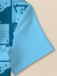 SpongeBob SquarePants | SHEIN Young Boy Cartoon Print T-Shirt And Shorts Set - White - View 4