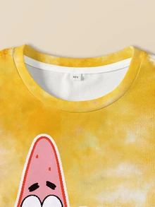 SpongeBob SquarePants | SHEIN Young Boy Tie-Dye Cartoon Print T-Shirt And Shorts Set - White - View 3