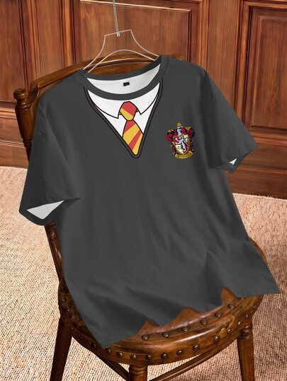 HARRY POTTER X SHEIN Women's Bow Tie Print Short Sleeve Casual T-Shirt