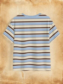 HARRY POTTER X SHEIN Kaos Kasual Lengan Pendek Leher Bulat Motif Garis Huruf untuk Wanita Ukuran Besar - Putih - View 4