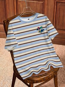 HARRY POTTER X SHEIN Kaos Kasual Lengan Pendek Leher Bulat Motif Garis Huruf untuk Wanita Ukuran Besar - Putih - View 1