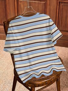HARRY POTTER X SHEIN Kaos Kasual Lengan Pendek Leher Bulat Motif Garis Huruf untuk Wanita Ukuran Besar - Putih - View 2