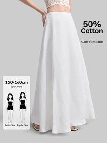 Ontre Petite PETITE 2026SS 新款亞麻混紡女款裙，純色寬鬆版型，白色大 A 字裙附口袋，適合辦公室、野餐穿著，百搭優雅高貴，秋季 - 白色 - 查看 3