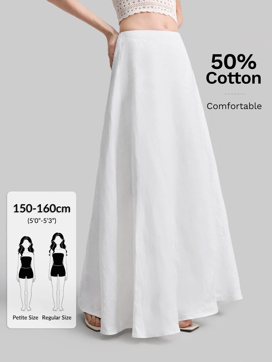 Ontre Petite PETITE 2026SS 新款亞麻混紡女款裙,純色寬鬆版型,白色大 A 字裙附口袋,適合辦公室、野餐穿著,百搭優雅高貴,秋季 - 白色 - 查看 1