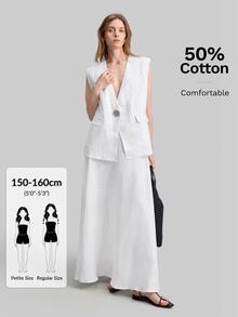 Ontre Petite PETITE 2026SS 新款亞麻混紡女款裙，純色寬鬆版型，白色大 A 字裙附口袋，適合辦公室、野餐穿著，百搭優雅高貴，秋季 - 白色 - 查看 4