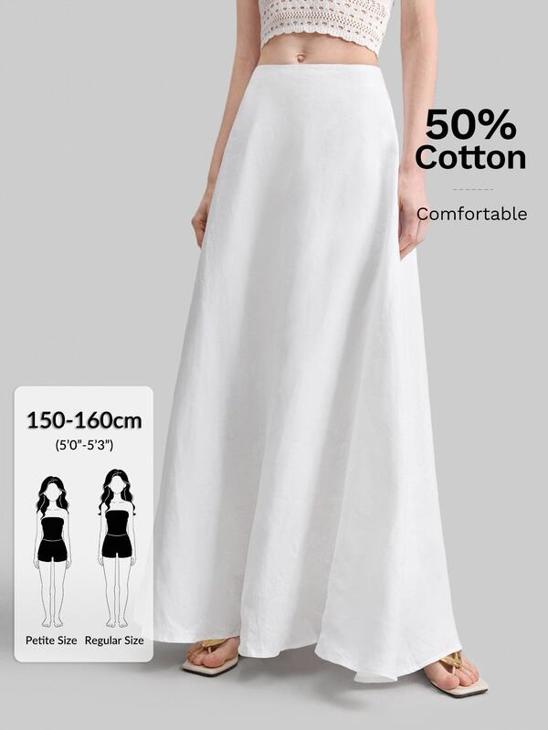 Ontre Petite PETITE 2026SS 新款亞麻混紡女款裙，純色寬鬆版型，白色大 A 字裙附口袋，適合辦公室、野餐穿著，百搭優雅高貴，秋季