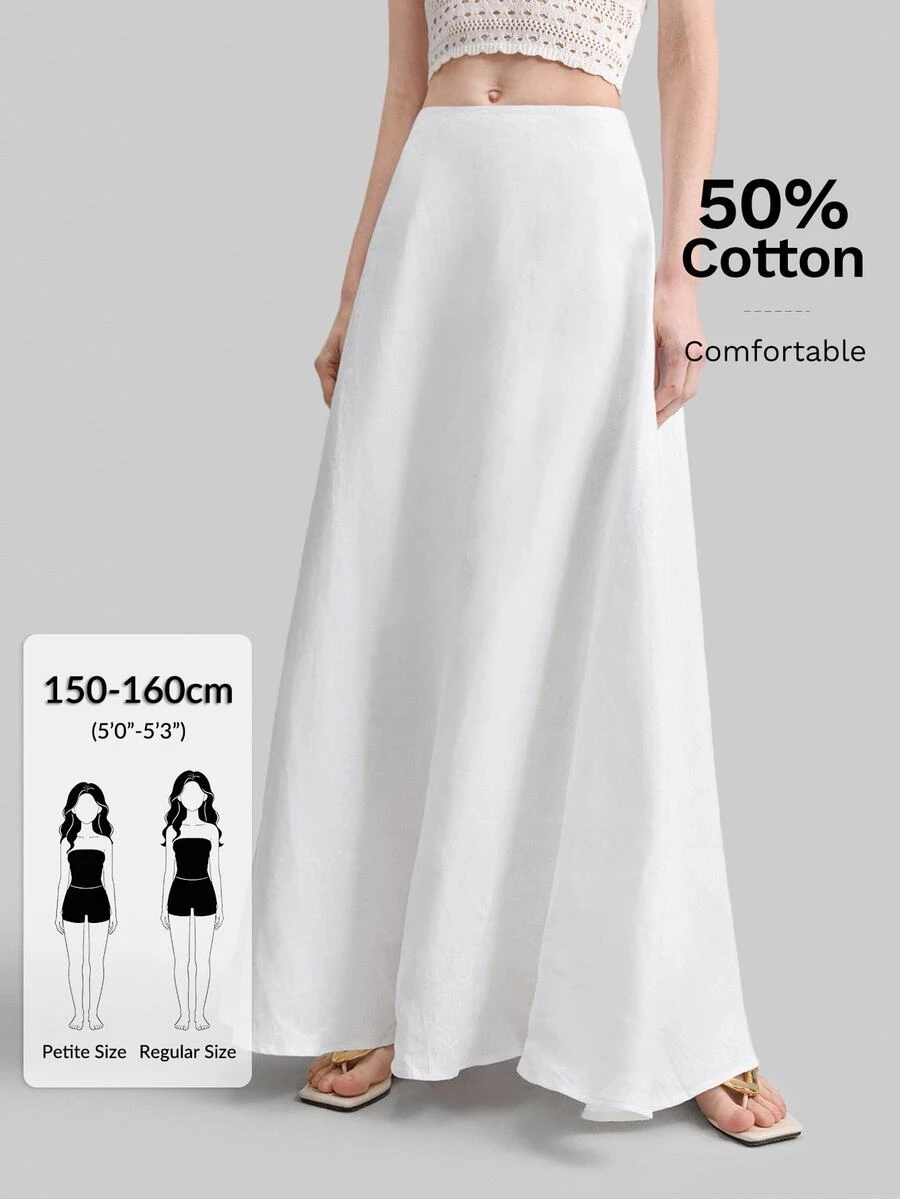 Ontre Petite PETITE 2026SS 新款亞麻混紡女款裙,純色寬鬆版型,白色大 A 字裙附口袋,適合辦公室、野餐穿著,百搭優雅高貴,秋季 - 白色 - 查看 1