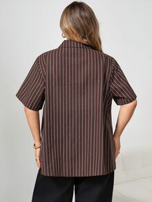 SHEIN CURVE+ Plus Size Women's Leopard Print Lapel Long Sleeve Single-Breasted Casual Blazer, Casual Commute, Suitable For Autumn/Winter - Brown - View 2