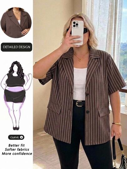 SHEIN CURVE+ Plus Size Women's Leopard Print Lapel Long Sleeve Single-Breasted Casual Blazer, Casual Commute, Suitable For Autumn/Winter