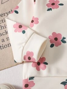 2pcs Toddler Girl Sweatshirt Leggings Set Sweet Pink Cream Floral Ribbed Long Sleeve Round Neck Regular Birthday Party Fall Fall Clothes Pullover Knit - Red - View 5