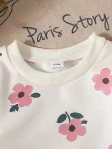 2pcs Toddler Girl Sweatshirt Leggings Set Sweet Pink Cream Floral Ribbed Long Sleeve Round Neck Regular Birthday Party Fall Fall Clothes Pullover Knit - Red - View 6