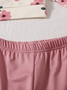 2pcs Toddler Girl Sweatshirt Leggings Set Sweet Pink Cream Floral Ribbed Long Sleeve Round Neck Regular Birthday Party Fall Fall Clothes Pullover Knit - Red - View 7