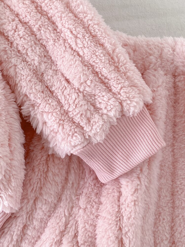 SHEIN Playful Pals 3pcs Baby Girl Hooded Top Pants Set Cute Sweet Pink Bear Embroidery Bow Ribbed Plush Long Sleeve Hooded Thick Outdoor Party Winter Princess Cozy Bag - Baby Pink - View 8