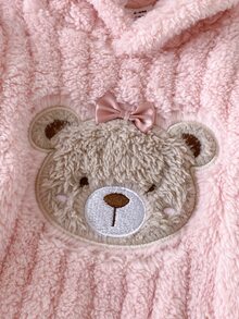 SHEIN Playful Pals 3件組女嬰連帽上衣褲子套裝 可愛甜美粉色熊刺繡蝴蝶結 羅紋毛絨長袖連帽加厚 戶外派對冬季公主保暖包 - 淺粉色 - 查看 9
