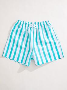 SHEIN Teen Boys' Casual Vacation Solid Striped Loose Woven Beach Swim Trunks - Red - View 5