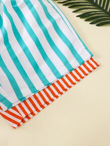 SHEIN Teen Boys' Casual Vacation Solid Striped Loose Woven Beach Swim Trunks - Red - View 3