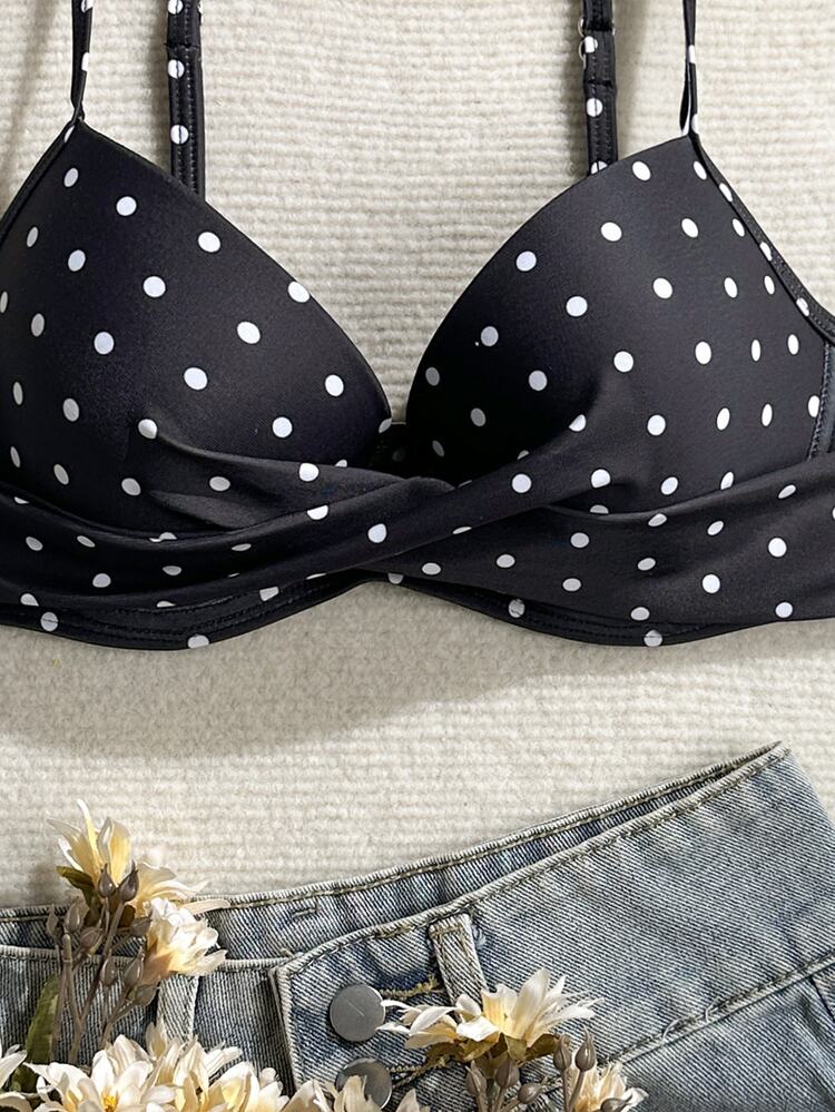 Swim SXY Women's Summer Beach Polka Dot Print Sexy Bikini Top - Black - View 4