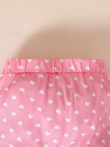 SHEIN Newborn Baby 3-Piece Bodysuit Set: White Flutter-Sleeve Romper With Pink Elephant, Pink Heart-Print Pants & Matching Headband, Cute Outfit For Infant - Multicolor - View 7