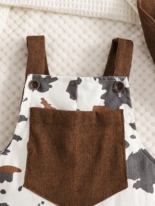 SHEIN Playful Pals 幼童男童西式牛仔白色黑波點秋季可愛首週年農場圖案印花口袋吊帶連身褲 & 帽子 - 白色 - 查看 7