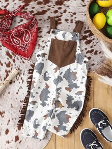 SHEIN Playful Pals 幼童男童西式牛仔白色黑波點秋季可愛首週年農場圖案印花口袋吊帶連身褲 & 帽子 - 白色 - 查看 10