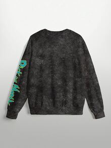Rick and Morty X SHEIN Slogan & Cartoon Figure Graphic Washed Pullover Sweatshirt - White - View 4