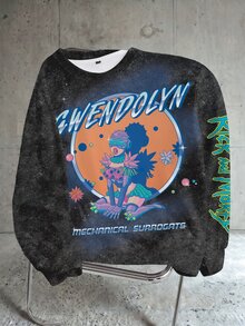 Rick and Morty X SHEIN Slogan & Cartoon Figure Graphic Washed Pullover Sweatshirt - White - View 1