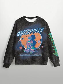 Rick and Morty X SHEIN Slogan & Cartoon Figure Graphic Washed Pullover Sweatshirt - White - View 3