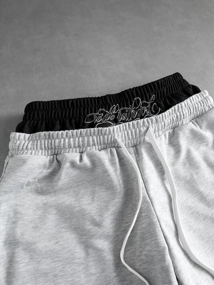 ROMWE MEN Men's Gun Print Double Waistband Loose Sweatpants - Grey - View 4