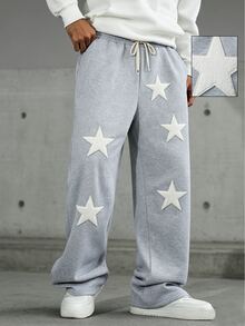 ROMWE MEN Street Life Men's Loose Fit Embroidered Towel Fabric Sweatpants - Grey - View 6