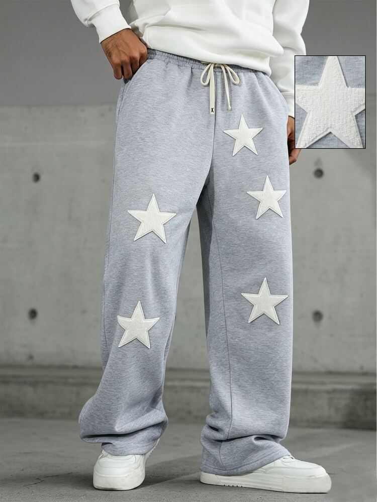 ROMWE MEN Street Life Men's Loose Fit Embroidered Towel Fabric Sweatpants - Grey - View 6