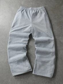 ROMWE MEN Street Life Men's Loose Fit Embroidered Towel Fabric Sweatpants - Grey - View 2