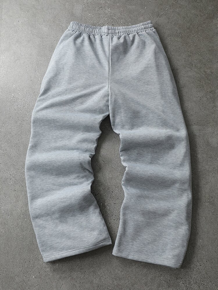 ROMWE MEN Street Life Men's Loose Fit Embroidered Towel Fabric Sweatpants - Grey - View 2