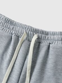 ROMWE MEN Street Life Men's Loose Fit Embroidered Towel Fabric Sweatpants - Grey - View 4