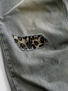 ROMWE MEN Men's Leopard Print Patchwork Loose Fit Jeans - Multicolor - View 6